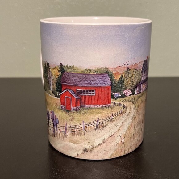 “Just for Pretty" Art Mug by Pat Richter 2003 ~ Red Barn w/ Star Quilt Hex Sign - Picture 10 of 13